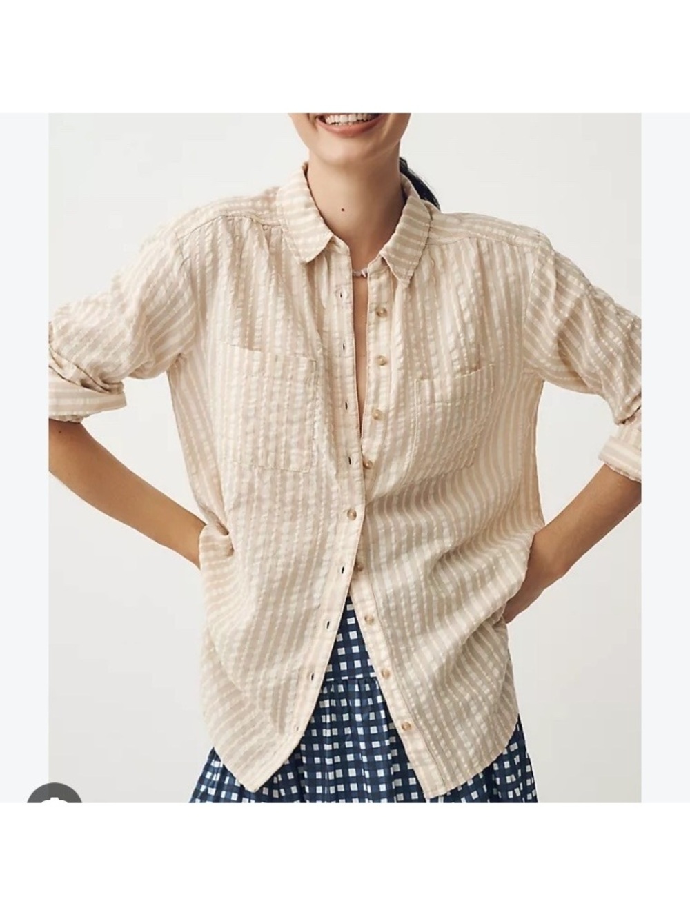 Pilcro Anthropologie Hadley 100% Cotton Beige Striped Buttondown Shirt Women’s M